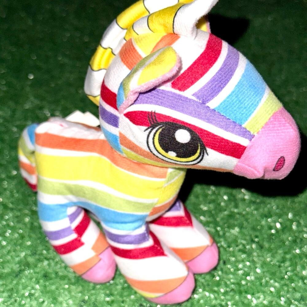 Toy Works Cute Rainbow Striped Colorful Unicorn Plush New With Tag